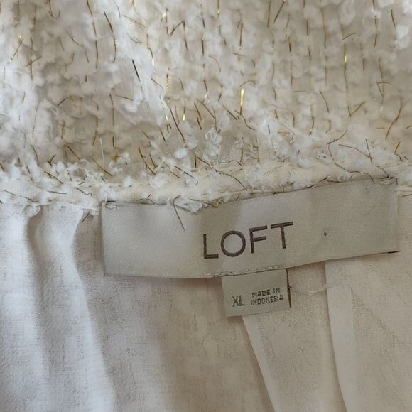 LOFT Top Blouse XL Ivory Gold Shimmer Ruffle V Neck Metallic Long Sleeve - Picture 8 of 8